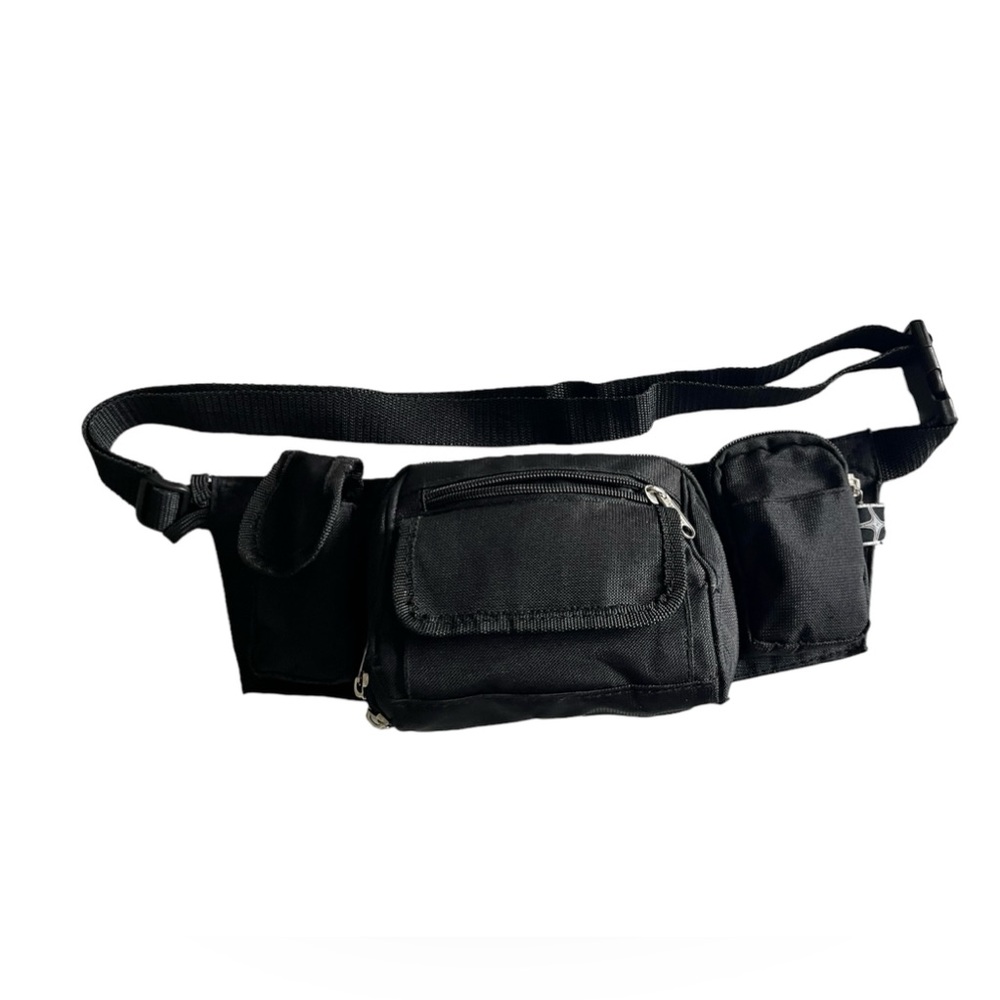 Eastsport Vintage Black Fanny Pack Waist Belt Bag Black Multi Pockets 90's.